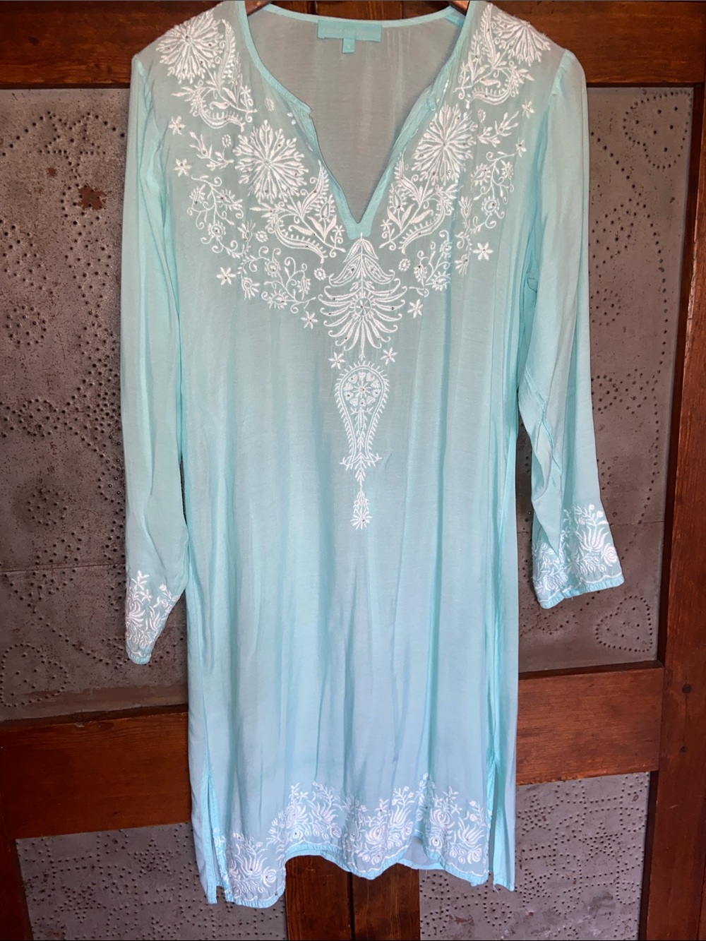 Melissa Odabash Embroidered Beaded Tunic Pullover Dress Beach Coverup size S